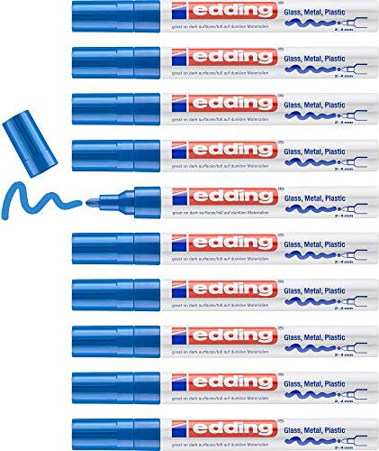 edding 750 Glanzlackmarker - blau - 10 Lackmarker - Rundspitze 2-4 mm - Lackstift für Glas, Stein, Holz, Kunststoff und Papier - wasserfest, stark deckend