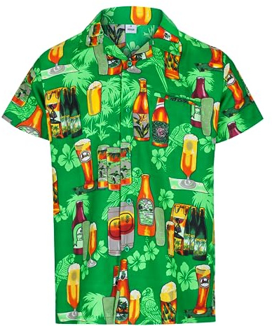 Camisas Hawaianas para Hombre - Camisa de Manga Corta Divertida - Camisa Casual Hawaiana con Botones para Disfraz Hawaiano para Hombre - Camisa FEA para Despedidas de Soltero o Vacaciones