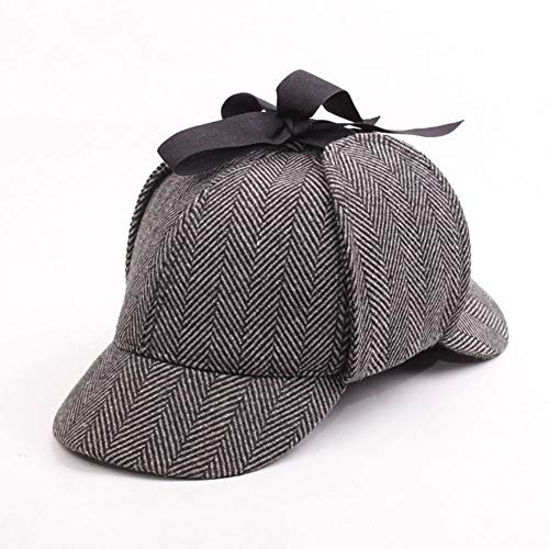MHGLOVES Hut Sherlock Holmes, Unisex Sherlock Holmes Detective Hat Cosplay Zubehör Berets Zwei Brims Beret Deerstalker (56-58Cm),Grau