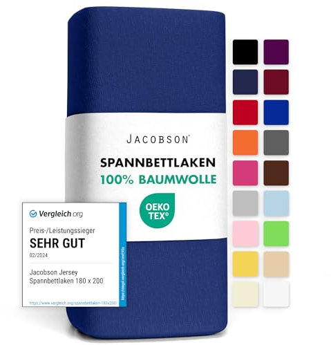 Jacobson Jersey Spannbettlaken Spannbetttuch Baumwolle Bettlaken (180x200-200x200 cm, Royal Blau)