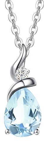 FANCIME Solid 14 karat 585 vitt guld hänge kedja med droppar granat/ametist/akvamarin/smaragd/rubin/opal och äkta diamant presentsmycke för kvinnor, 925 silver kedja: 40 + 5 cm, Metall, Syntetisk