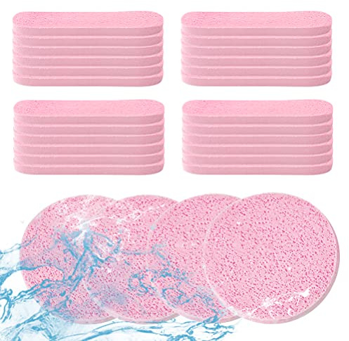 Yafe 48 Pcs Facial Sponges, Compressed Cellulose Face Cleansing Pads, Pink | Expands with Water, Makeup Removal, Massage Texture, for Men, Women, Teens, Home, Work, School, Travel, Gym, Bath, Daily Care