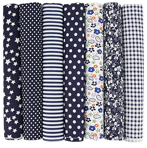 Bomullstyg tygpaket, 7 stycken 25 x 25 cm tyger för sömnad, lapptäcke, gör-det-själv tygpaket, gör-det-själv bomullstrasa, metervara, tyger, tygpaket för kläder, sängkläder, gardiner, dukar – marinblå