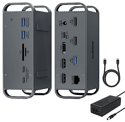 USB C Docking Station Triple Monitor, 15 in 1 USB C Dock Laptop DockingStation with Dual HDMI DP 4K @ 60Hz, 8 USB Ports, Max 10 Gbps, 65 W AC Power Adapter for Dell/HP/Lenovo/Thunderbolt 3 Laptops