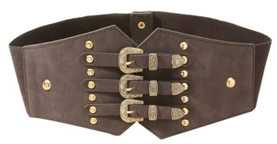 DAZZLUXE Cinturón Ancho Elástico con Remaches para Mujer, Corsé de Avispa, Marrón, Talla 75
