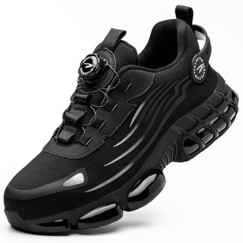 Dajingkj Arbeitsschuhe Herren Damen Leicht Trends Drehknopf Sicherheitsschuhe Safety Sneakers Herren Damen Schwarz Atmungsaktiv Stahlkappenschuhe Turnschuhe