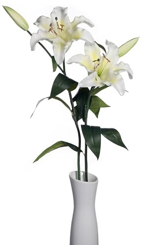 huaao 2 pezzi di Fiori Gigli Artificiali Giallo in Lattice Vero Tocco, 68 cm, Gambo Lungo, Giglio Artificiali Composizione Floreale Bouquet, Decorazione per Matrimoni Nozze Feste Uffici,