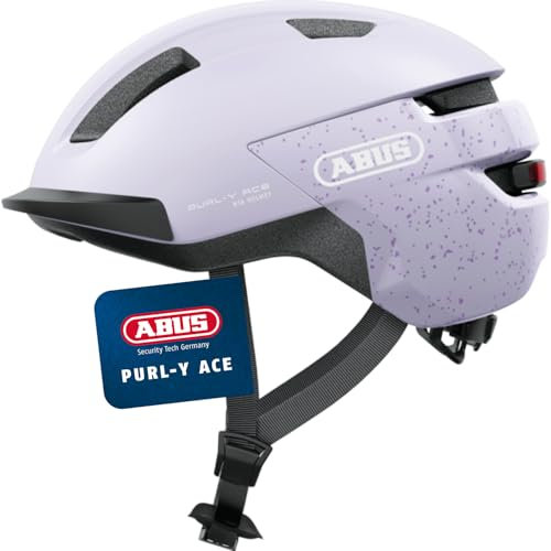 ABUS Fahrradhelm Purl-Y ACE mit LED-Licht – geeignet Fahrten auf E-Bike und S-Pedelec – Trendiger NTA-Schutzhelm für Erwachsene und Jugendliche – Lavendel (Light Lavender), Größe L