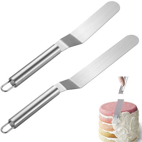 Set of 2 Cake Spatulas, Angled Palette, Cake Knives Made of Stainless Steel, Cake Smoother Kitchen Spatula, Stainless Steel Icing Spatula, for Baking, Making Cakes, Distributing and Cake Decoration
