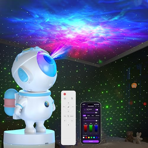 Astronaut Sternenhimmel Projektor,LED Sternenprojektor mit APP-Steuerung und Fernbedienung,Nachtlicht Sternenhimmel lampe,Planetarium Projektor Galaxy,Lichtprojektor für Kinder (Weiß und Blau)