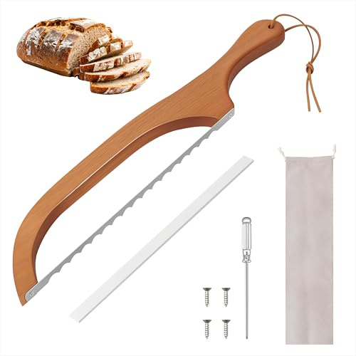 Coltello Pane, Coltello da pane in legno in Acciaio Inox, Affettatrice per Pane Fatto in Casa Coltello da Panettiere per Tagliare Tutti i Tipi Pane, Torte, Frutta