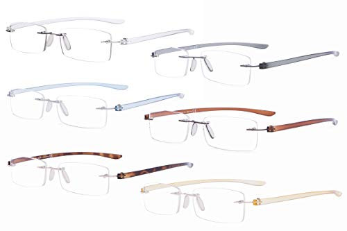 Eyekepper 6-Pack Mix Color Small Lenes Rimless Reading Glasses Women - Frameless Reader Eyeglasses for Men Reading +0.75