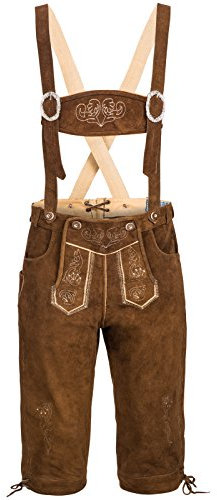 Herren Trachten Lederhose mit Träger Kniebund Trachtenlederhose Oktoberfest Tracht Hose Dunkelbraun Gr. 46-60 SK3 (56)