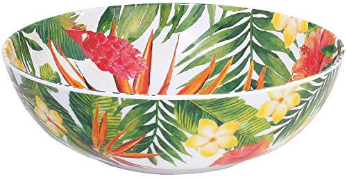 Les Jardins de la Comtesse - Große Salatschüssel aus reinem Melamin - 31 cm - Exotische Blumen - Rot und Grün - Tafelservice aus der Kollektion MelARTmine - unzerbrechliches Geschirr