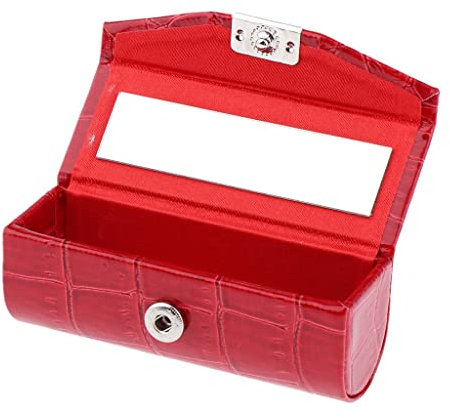 Porta Rossetto Custodia in Cuoio Lipstick Holder Borsa Organizer Durevole in Morbida Pelle per Cosmetici con Piccolo Specchio Interno - Rosso