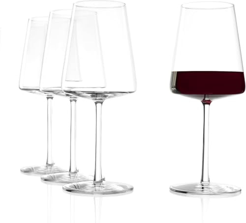 Stölzle Lausitz Red Wine Glasses Power Set of 4, 17 1/2 oz – Premium Glasses for Full-Bodied Wines – Modern Red Wine Glasses with Angular Design for Maximum Flavor – Dishwasher- & Break-Resistant