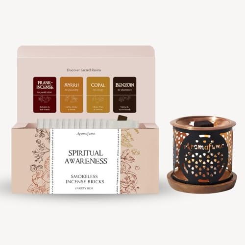 Spiritual Awareness Incense Brick Gift Set by Aromafume | 12 Brick & Flower of Life Exotic Burner | 3 x Frankincense, Myrrha, Copal & Benzoin | Ideal for Spiritual Cleansing & Enhanced Connection