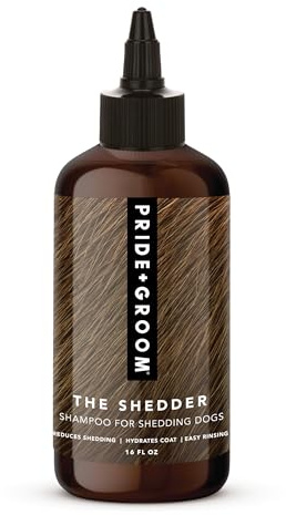 Pride and Groom The Shedder | Dog Deshedding Shampoo | All Natural Body Wash with Essential Oils & Ingredients that Reduce Pet Shedding & Fur Dander for Curly and Wavy Coats – 16oz