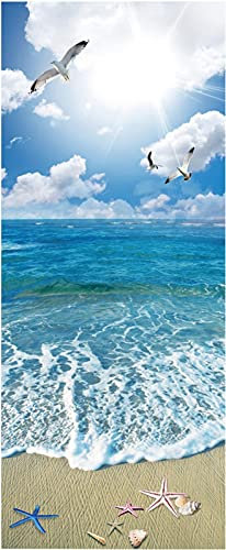 A.Monamour Türtapete Selbstklebend Türfolie Türposter 3D Möwe Fliegen Im Blauen Himmel Muscheln Seestern Am Sandstrand Vinyl Folie Türdeko Tapete Wandbild Türaufkleber Türtattoo 95 x 215 cm
