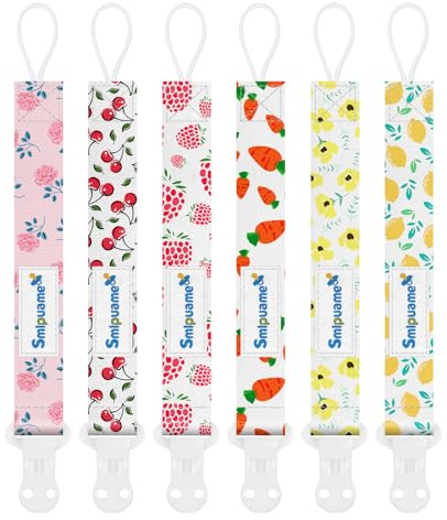 Smlpuame Dummy Clips Girl,6 Pack BPA Free Soother Chain,Pacifier Holder Clips for Teether Toy,Baby Dummy Strap Clip Universal Design Fit All Pacifiers Baby Teething Toys,Newborn Baby Shower(Fruit)