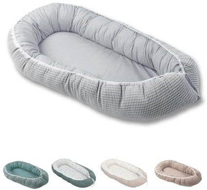 ULLENBOOM Babynest - 100% OEKO-TEX Materialien & Made in EU, Grau - Babynestchen Neugeborene aus kuscheliger Baumwolle, Ideal als Reisebett & Kuschelnest geeignet