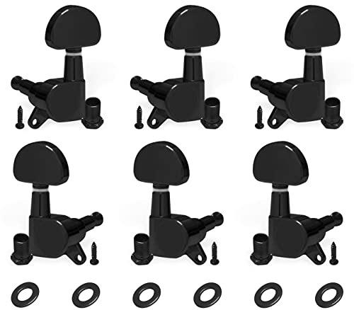 SAPHUE 6 Pieces 3L3R Guitar tuner pegs,Guitar Sealed Fan-shaped Tuning Pegs Tuner Machine Heads for Acoustic Electric Guitar Guitar Parts (Black)