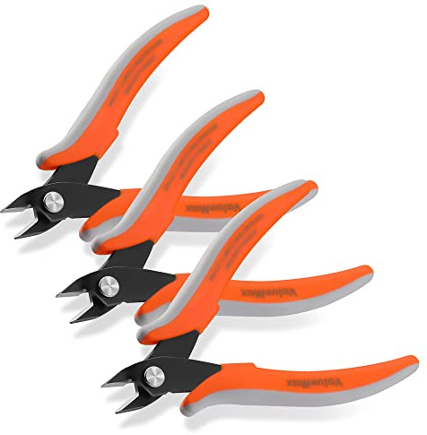 ValueMax Flush Wire Cutters, 3 Pack 5 Inch Precision Micro Cutter Anti-Slip Flush Cut Pliers, Diagonal Side Cutters for Electronics, Aluminum, Jewelry, 3D Printing, and Soft Copper Wire