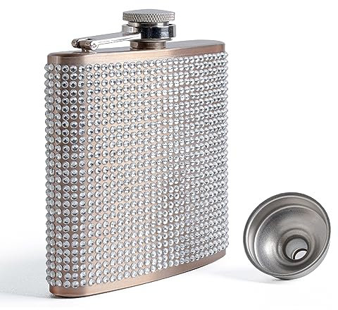 SPDYCESS Edelstahl Flachmann 6oz Diamant Frauen Flachmänner mit Trichter Tragbar Flachmann von Alkohol zum Wandern Hochzeit Reisen Party