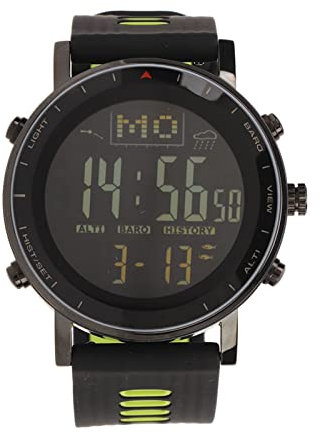 Qcwwy Outdoor-Sportuhr, Höhenmesser, EL-Hintergrundbeleuchtung, Temperaturmesser, 10 ATM, wasserdichte Digitale Armbanduhr, Knopfbatterie Zum Angeln, Wandern (Schwarz Grün)