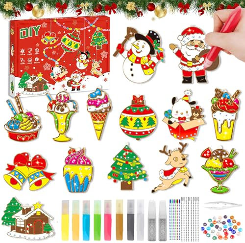 Christmas Crystal Adhesive Painting, DIY Crystal Painting, Art and Craft Set with 14 Templates, Crystal Colours Craft Set Christmas, Crystal Painting Set Christmas