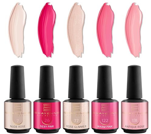 SHAYENNE Shellac Gel Nagellack 5 Rosa Pink Glitzer Töne je 15 ml für UV LED Lampe | MADE in GERMANY Gesamt 75 ml | Gel Nail Polish for Lamp | Nagel Lack Gellack Nagelgel Variant 8