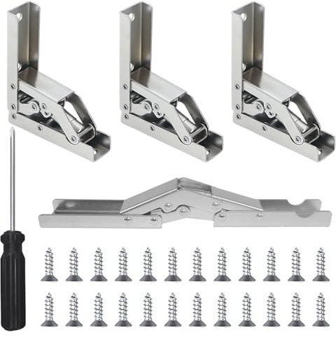 Scharniere 90 Grad Schrank Klappscharnier 4 Stück Versteckte Tischhalter Scharnier Folding Regal Scharnier Klappbar Scharniere 90/180 Grad Öffnungswinkel mit Schraubendreher und 24 Schraube