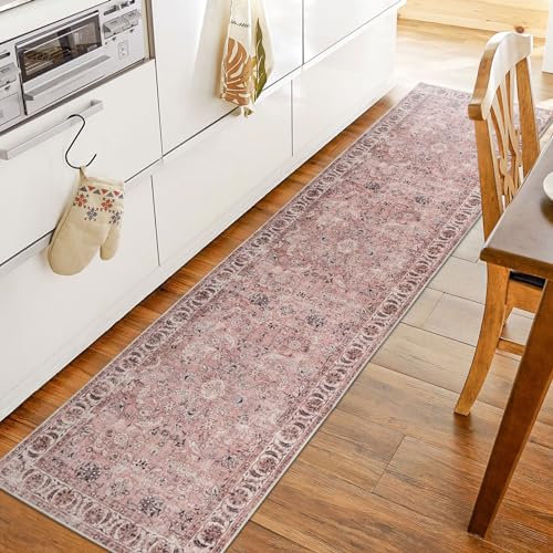 Taleta DAMAIA Waschbarer Flur Läufer Teppich Lang Rosa rutschfest Teppich, Weicher Niederflor Boho Area Rug Vintage Läufer für Kücheneingang Wohnzimmer (Rosa, 80x300cm)