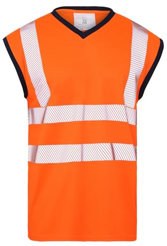 FAIRY BOUTIQUE Mens High Visibility Mesh Vest Top Hi Vis Reflective Tape 2 Tone T Shirt Sleeveless Work Utility Safety Tank Tops (Orange Large)