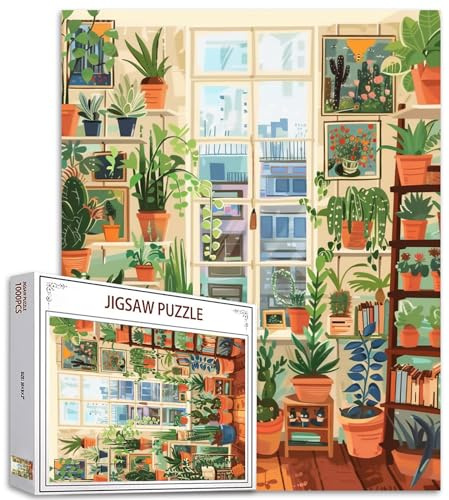 Puzzles de 1000 pièces pour adultes - Puzzles de peinture de plantes tropicales - Puzzles de cactus succulents pour un jeu de famille stimulant - Décor mural de plantes d'intérieur vertes - Art DIY