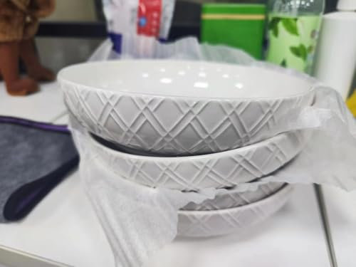 NUTRIUPS 20.6cm Tazones de Pasta Juego de 4, 1200ML Tazones de Cena Blancos, Cuencos de Pasta Profundos de Cerámica, Ensaladeras - Aptos para Microondas y Lavavajillas.