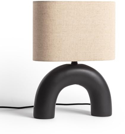 LEDKIA LIGHTING - Lámpara de Mesa Decorativa | Base de Cerámica y Pantalla de Tela | Iluminación Máxima 40W | Uso Interior IP20 | Dimensiones Compactas; Negro