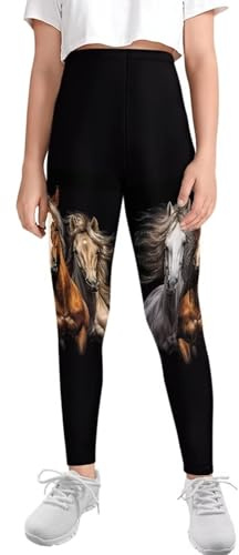 SCRAWLGOD Horse Leggings for Girls 6-7 Little Kids Capri Running Workout Leggings Tummy Control Yoga Pants Activewear Gymnastic Soprt Gym Leggings Compression Softball Tights High Waist Trousers