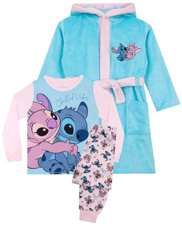 Disney Stitch Dressing Gown And Pyjama Set | Lilo And Stitch Pyjamas | Girls PJs And Dressing Gown | Sleepwear & Robes Blue 8-9 Years