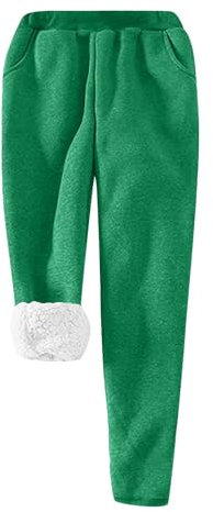 Warme Damen-Leggings, Fleece-Hose, Yogahose, gefütterte Sweathose, Winter-Thermohose, dick, athletische Hose, Kordelzug, elastische Taille, Joggerhose, Damen-Leggings mit Taschen, grün, S