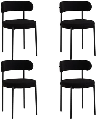 DEYARNA HOME Set med 4 matsalsstolar, moderna köksstolar med metallben och böjt ryggstöd, runda vadderade stolar för matsal, kök (svart)