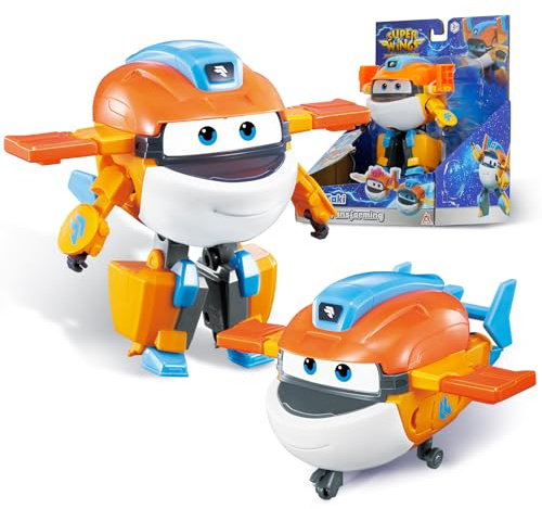 Super Wings Transformations-Flugzeug Supercharged Taki, ca. 12,7 cm große Spiel-Figur für Kinder, Spielzeug-Flugzeug und Roboterfigur für 3+ Jahre Alten Jungen Mädchen, Orange