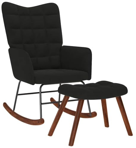 vidaXL Chaise à Bascule avec Tabouret en Velours Noir