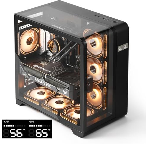 darkFlash ATX - Carcasa para PC de Torre Media con Pantalla, Vidrio de Tres Lados, Carcasa Curva de visión Completa Dual para PC, 4 Ventiladores PWM ARGB, preinstalada, Tipo C, Compatible con RTX 40