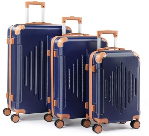 HOBBYZOO Suitcase Sets 3 Piece, Hardside ABS Luggage, Navy Blue & Brown
