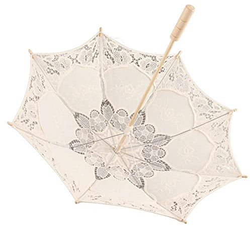 Eujgoov Sombrilla de Encaje Resistente con 8 Varillas, Paraguas Decorativo con de Madera para Accesorios de Decoración de Fotografía de Boda (Grande)