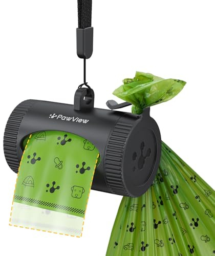 Smart Dog Poop Bag Holder with Built-In Hands-Free Hook for filled poop Bags, Waterproof and Lightweight Dispenser, App-Based Health Management, Includes 15 Bags, Durable for Everyday Walks,Black