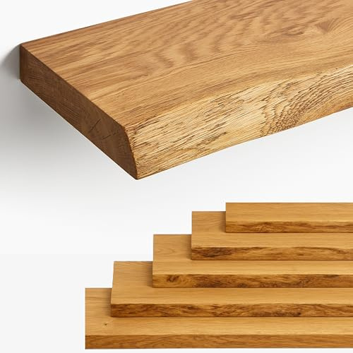 BestLoft Regalbrett Eiche Regalboden Wandregal Küchenablage Fensterbank WC Ablage Massivholz Treppenstufen Wandboard auf Maß (Eiche mit Naturkante (4cm Dicke), 120 x 15 cm)