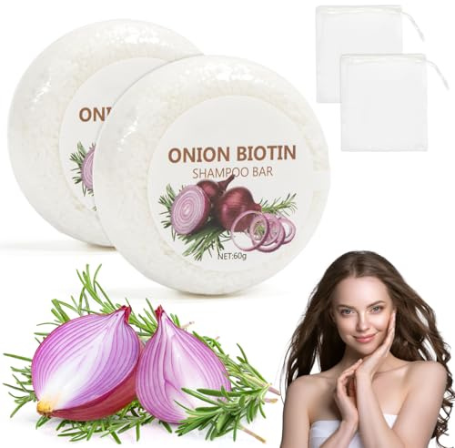 Lot De 2 Oignon Shampooing Savon 60g, Onion Biotin Shampoo Bar, Pour La Croissance, La Nutrition Et Le Volume Des Cheveux. Convient Aux Femmes, Aux Hommes Et à Tous Types De Cheveux (White)