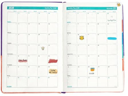 Qkbuza 2026 planerare - läderomslag A5 akademisk dagbok 365-dagars | veckoplanerare bokkalender | för skola kontor högskola klassrum student lärare familj män kvinnor planering